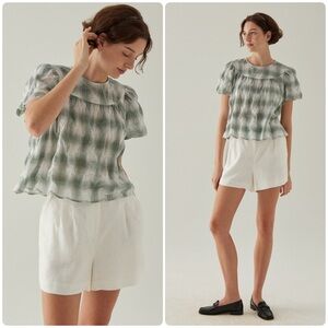 New! Something To Hold Garden Gingham Plaid Blouse Organic Cotton 🪴 XS NWT!